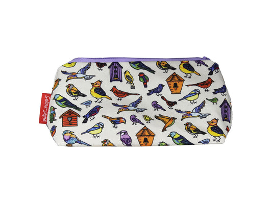 Birds cosmetic bag with vibrant wildlife print design - UK made by Selina-Jayne