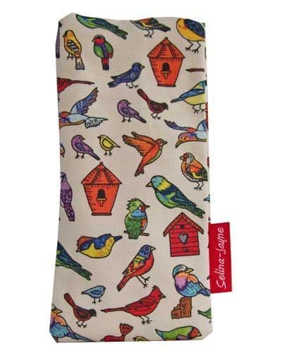Premium birds soft glasses case — vibrant bird print, colour-coordinated fastener by Selina-Jayne