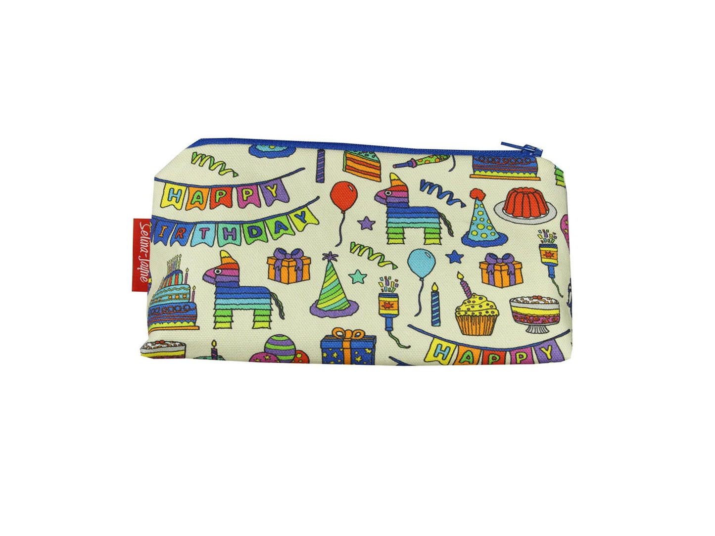 Birthday Celebrations cosmetic bag with vibrant party print design - UK made by Selina-Jayne
