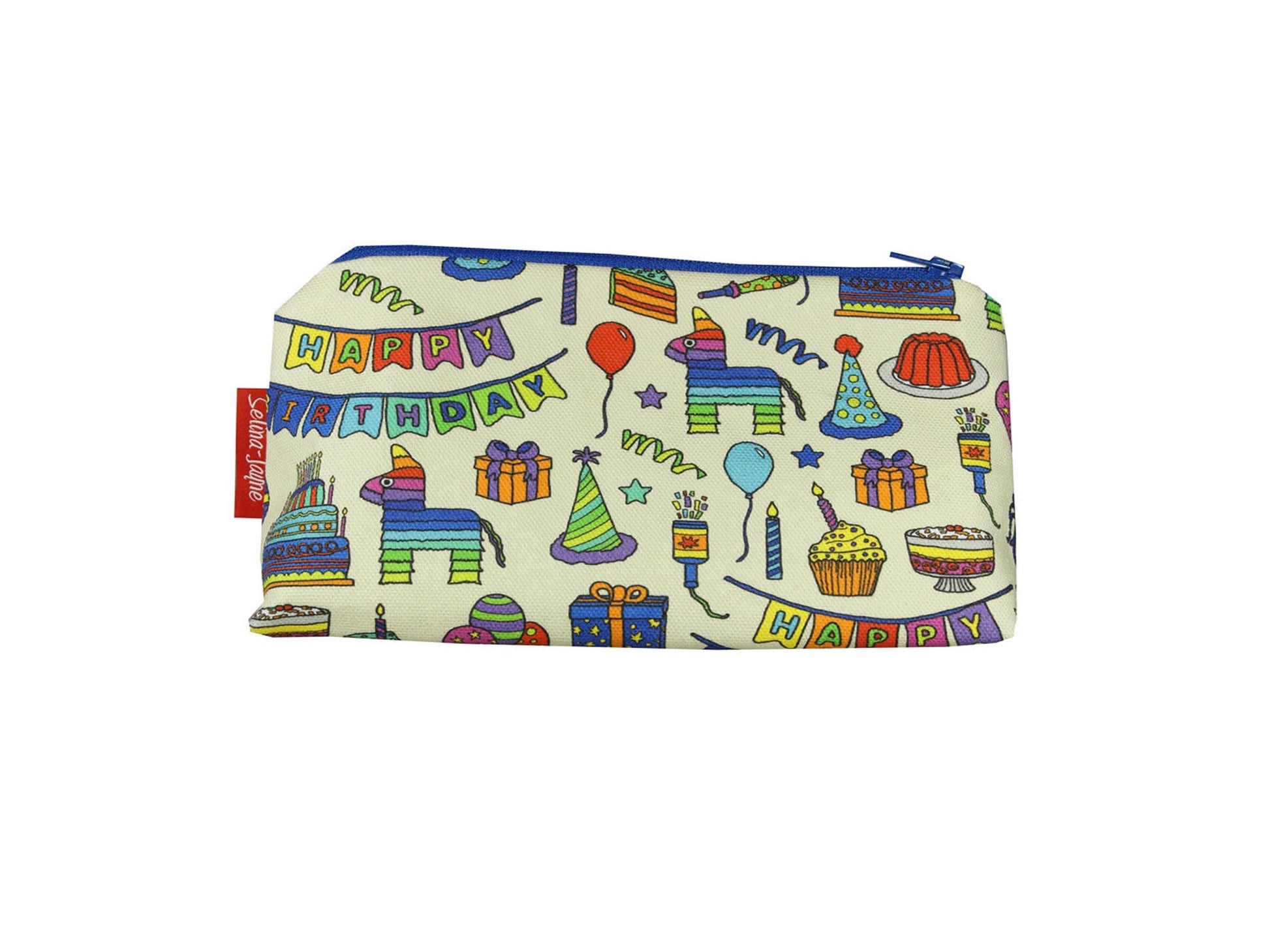 Birthday Celebrations cosmetic bag with vibrant party print design - UK made by Selina-Jayne