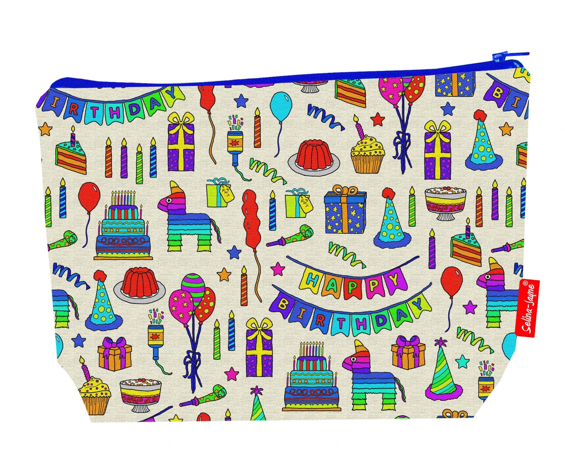 Premium party wash bag with vibrant birthday celebration HD print and washable lining