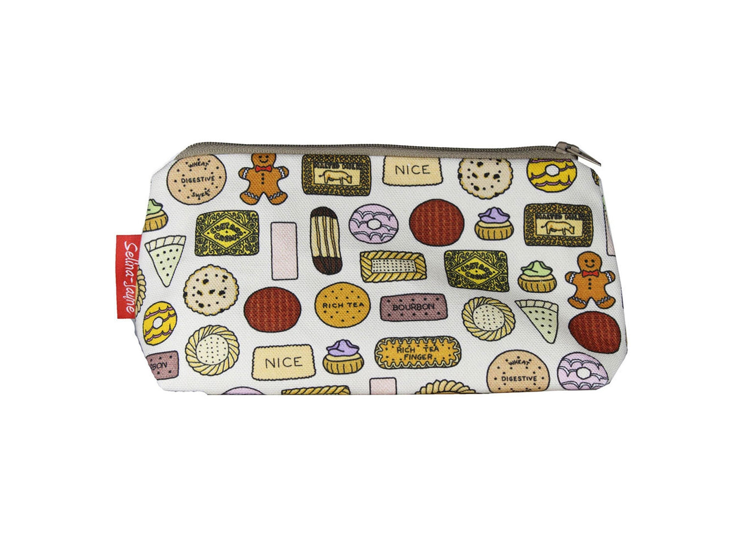 Biscuits cosmetic bag with vibrant tea time print design - UK made by Selina-Jayne