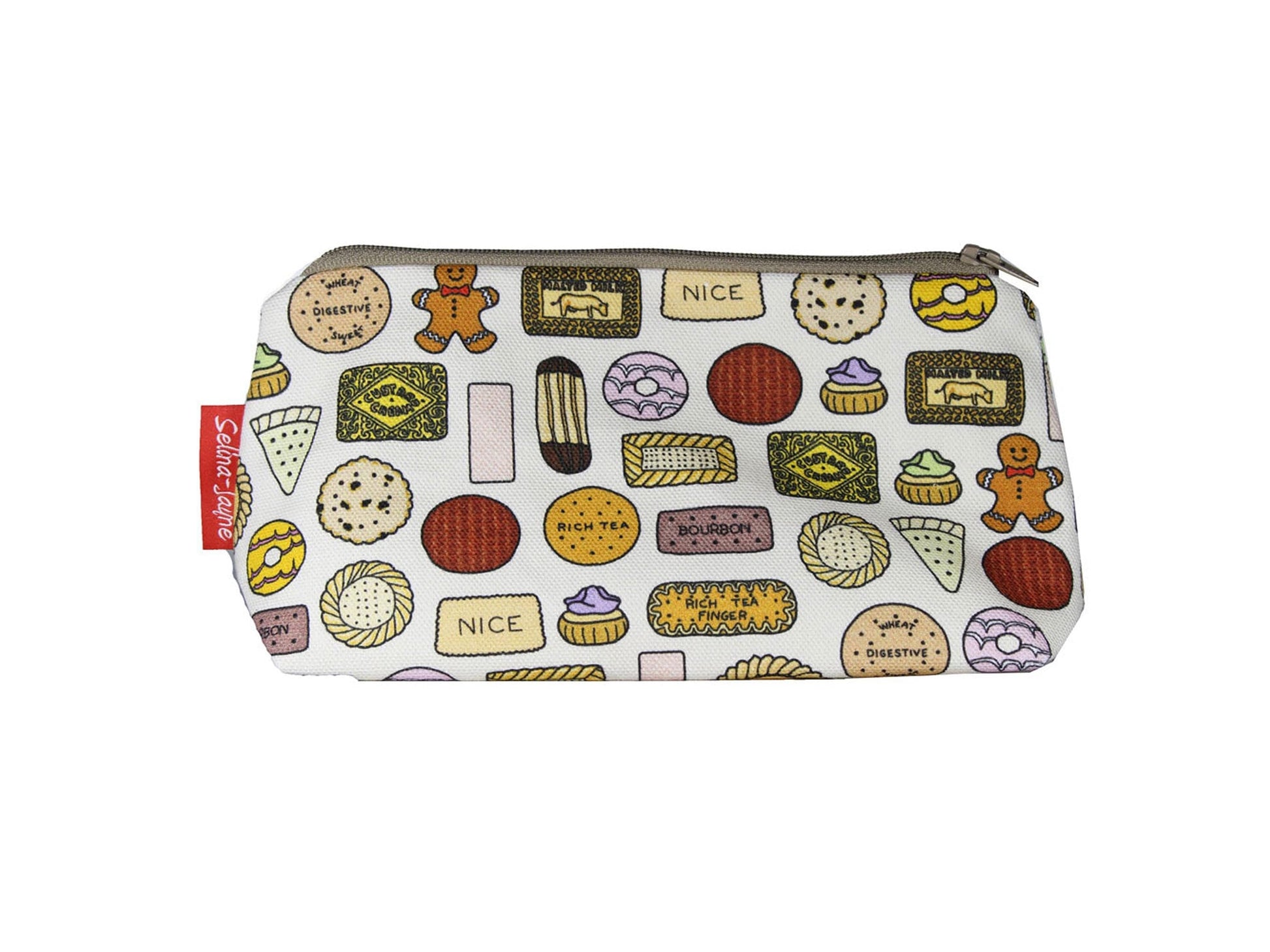 Biscuits cosmetic bag with vibrant tea time print design - UK made by Selina-Jayne