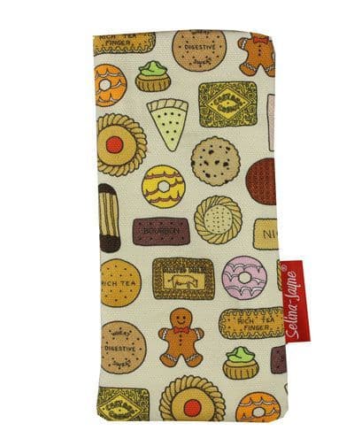 Premium biscuits soft glasses case — vibrant print, colour-coordinated fastener by Selina-Jayne