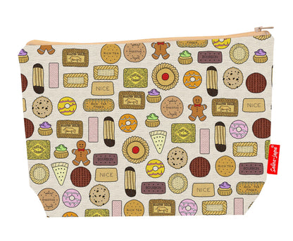 Premium biscuits-themed wash bag with durable polyester and washable lining, perfect foodie gift