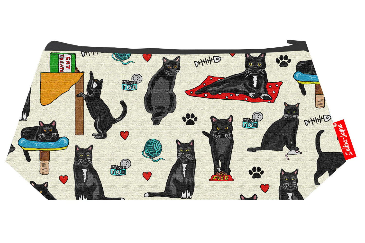 Black Cats makeup bag showing premium quality and wipe-clean lining