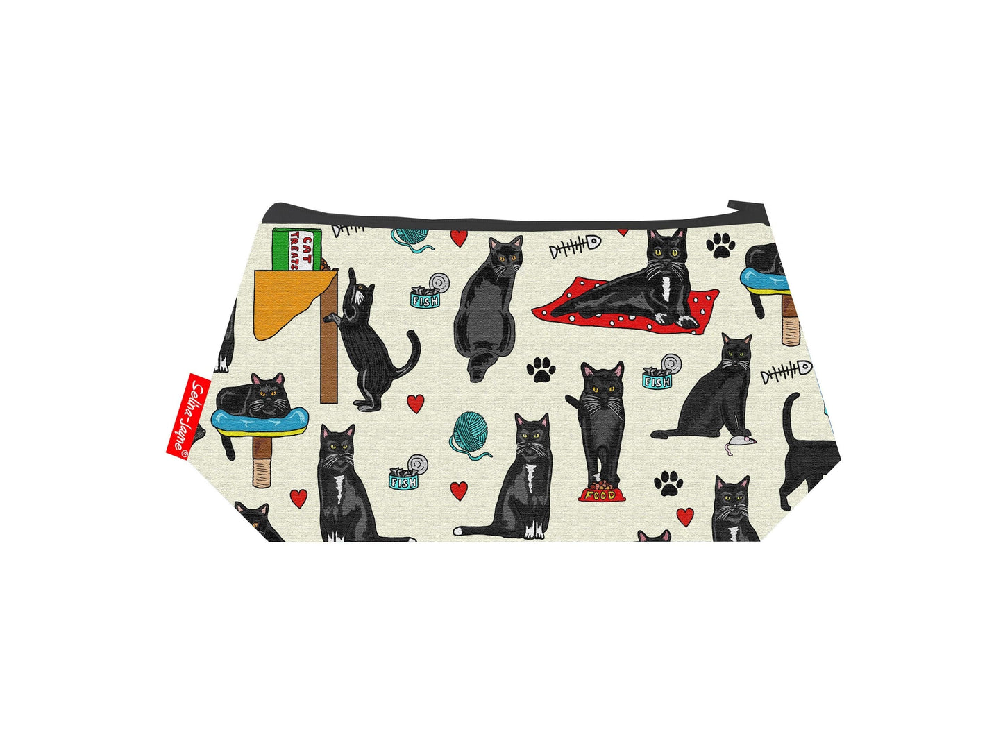 Black Cats cosmetic bag with vibrant feline print design - UK made by Selina-Jayne