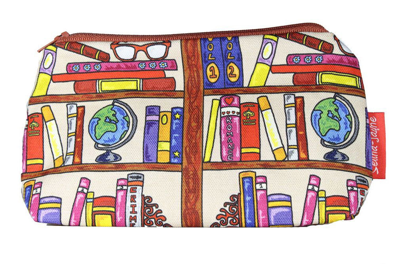 Books makeup bag showing premium quality and wipe-clean lining