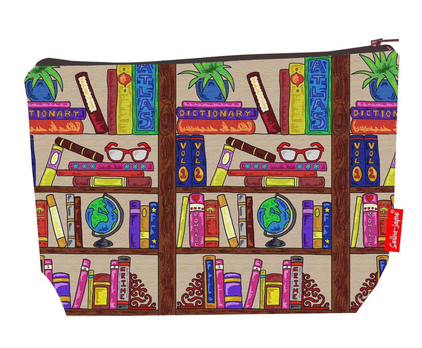 Premium books-themed wash bag with durable polyester and washable lining, perfect book lover gift