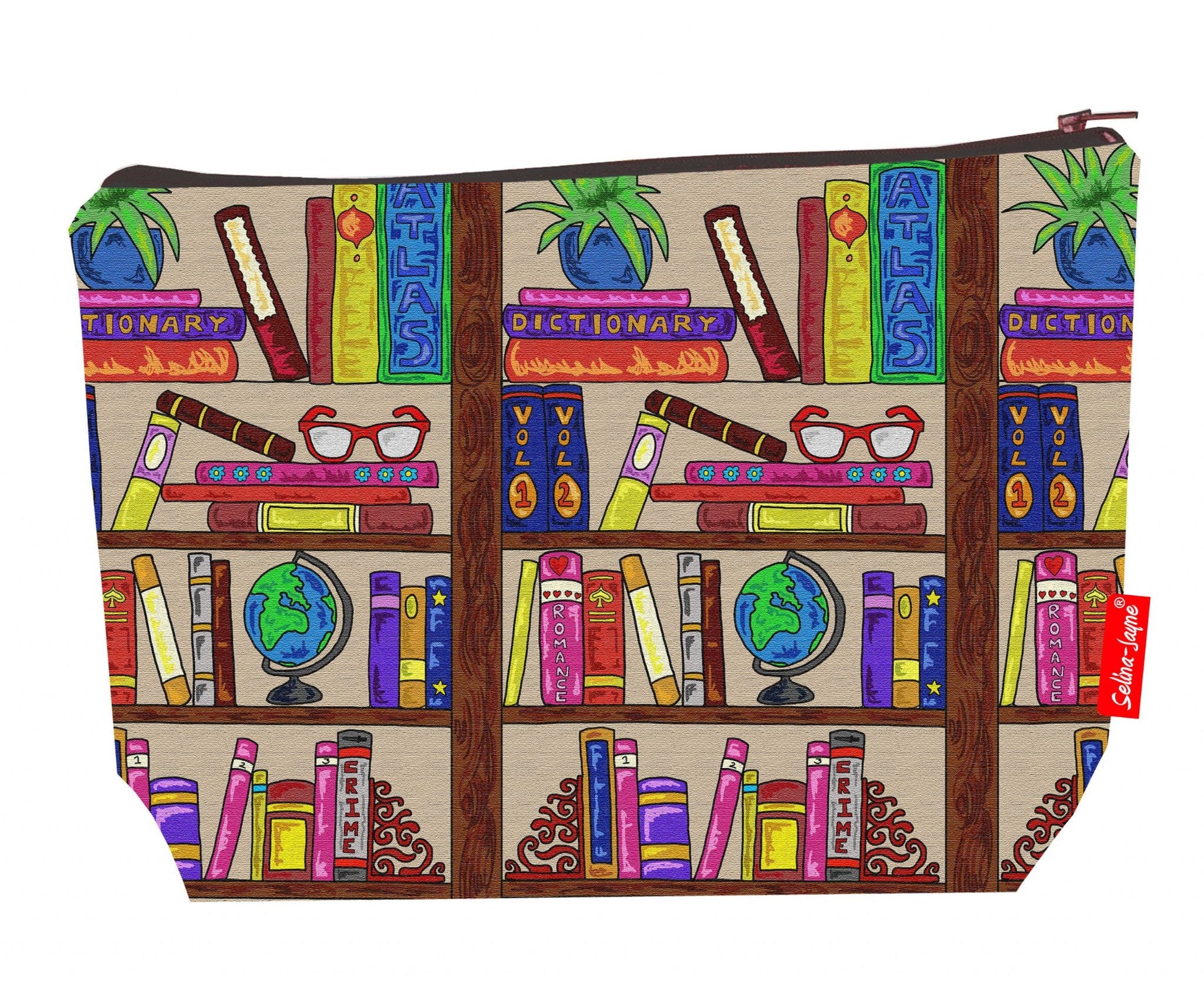 Premium books-themed wash bag with durable polyester and washable lining, perfect book lover gift