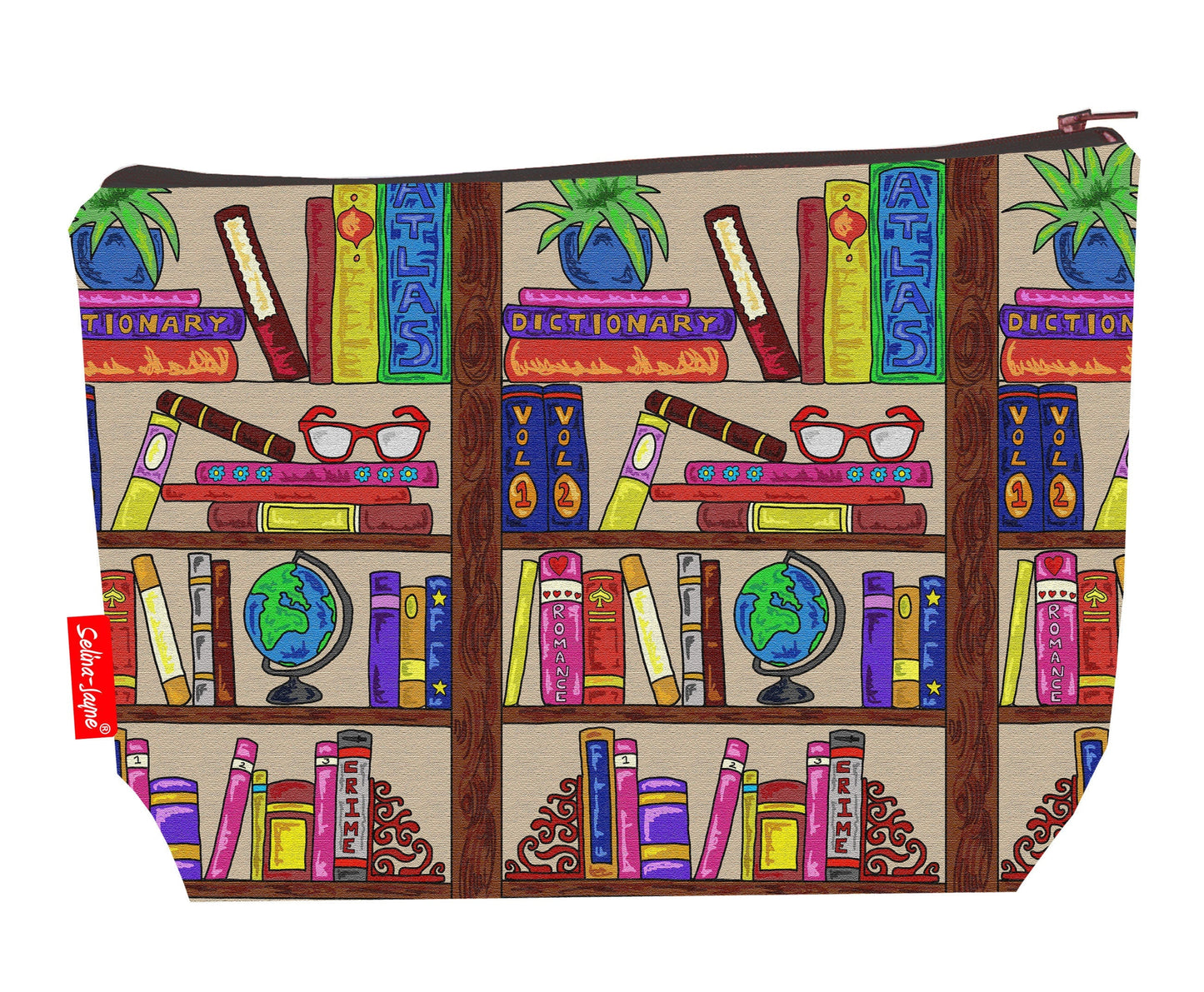 Books toiletry bag featuring vibrant HD print of colourful literary design by Selina-Jayne Designs
