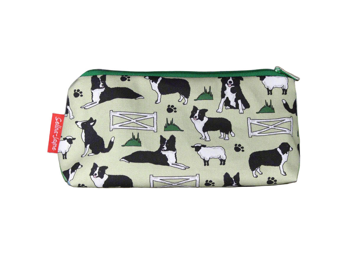 Border Collie cosmetic bag with vibrant dog print design - UK made by Selina-Jayne
