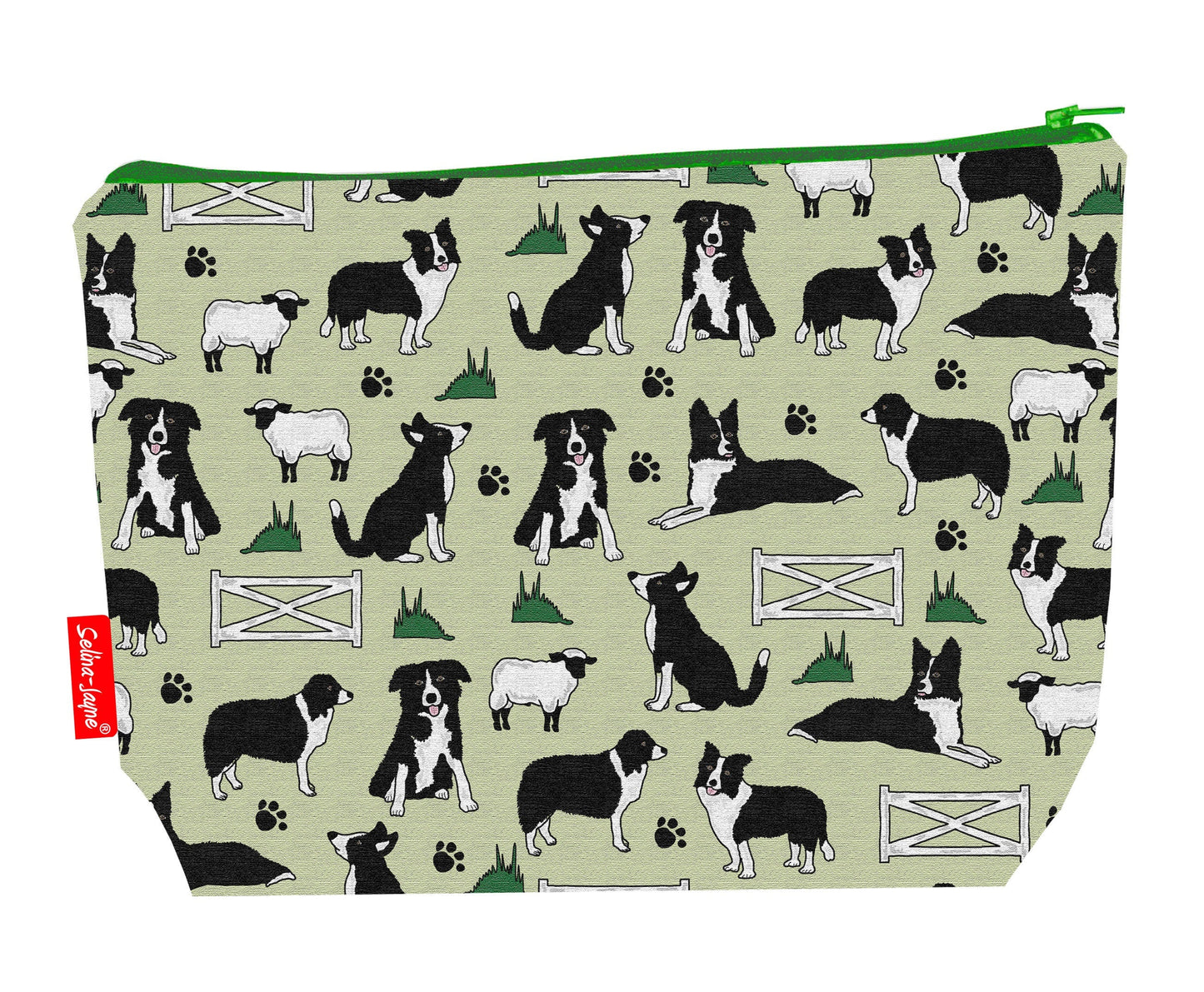 Border Collie dogs toiletry bag featuring vibrant HD print of adorable Border Collies by Selina-Jayne Designs