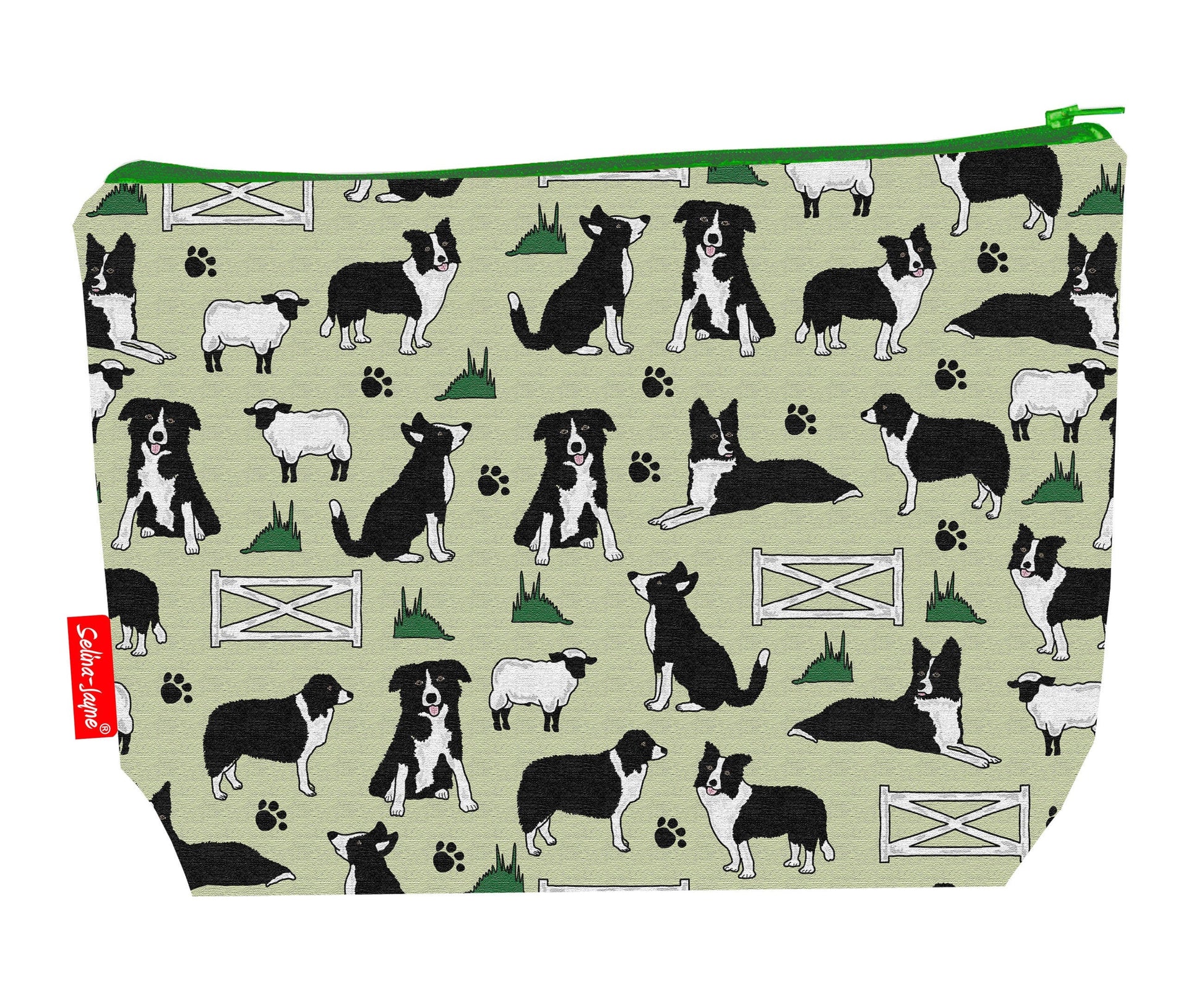 Border Collie dogs toiletry bag featuring vibrant HD print of adorable Border Collies by Selina-Jayne Designs