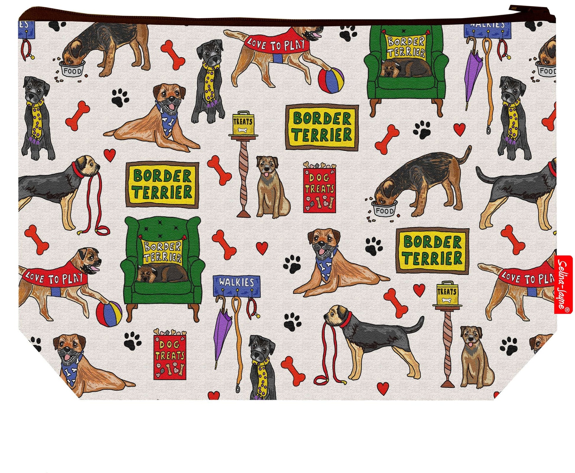 Premium Border Terrier-themed wash bag with durable polyester and washable lining, perfect dog lover gift