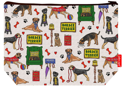 Premium Border Terrier-themed wash bag with durable polyester and washable lining, perfect dog lover gift