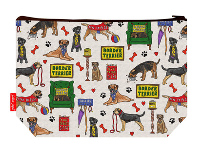 Border Terrier dog toiletry bag featuring vibrant HD print of adorable Border Terriers by Selina-Jayne Designs