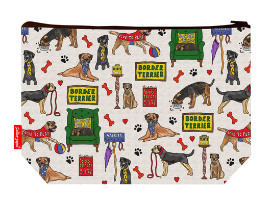 Border Terrier dog toiletry bag featuring vibrant HD print of adorable Border Terriers by Selina-Jayne Designs