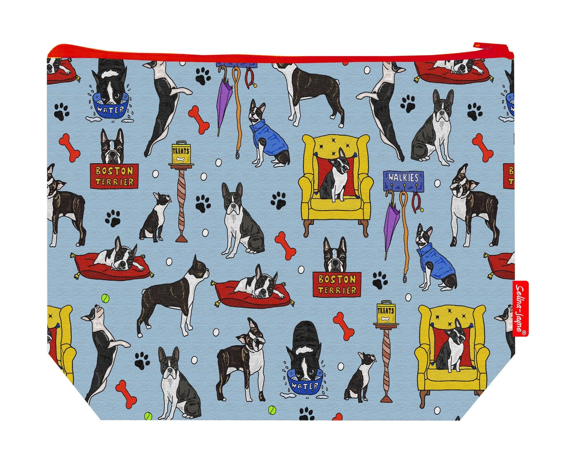 Premium Boston Terrier-themed wash bag with durable polyester and washable lining, perfect dog lover gift
