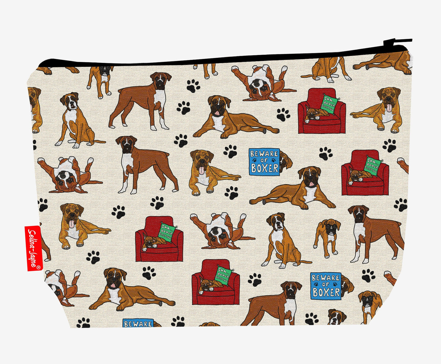 Boxer Dog toiletry bag featuring vibrant HD print of adorable Boxers by Selina-Jayne Designs