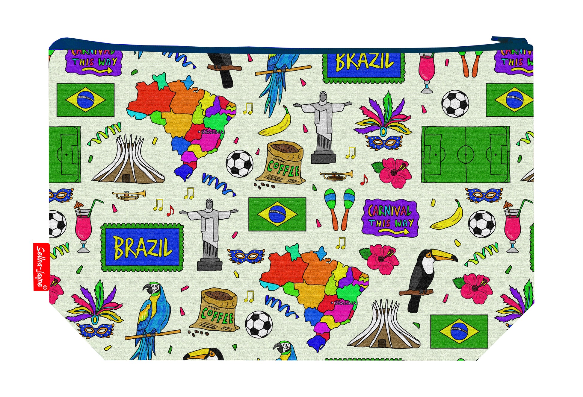 Brazil toiletry bag featuring Brazilian flag design by Selina-Jayne Designs