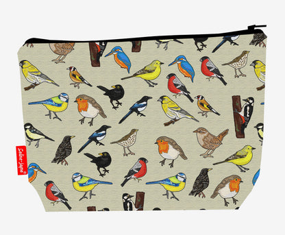 British Birds toiletry bag featuring vibrant HD print of robins and blue tits by Selina-Jayne Designs