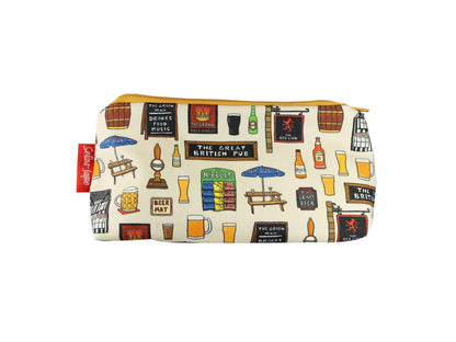 British Pub cosmetic bag with vibrant beer and pub culture print design - UK made by Selina-Jayne