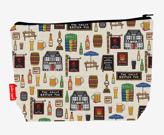 British Pub toiletry bag featuring vibrant HD print of traditional pub scenes by Selina-Jayne Designs