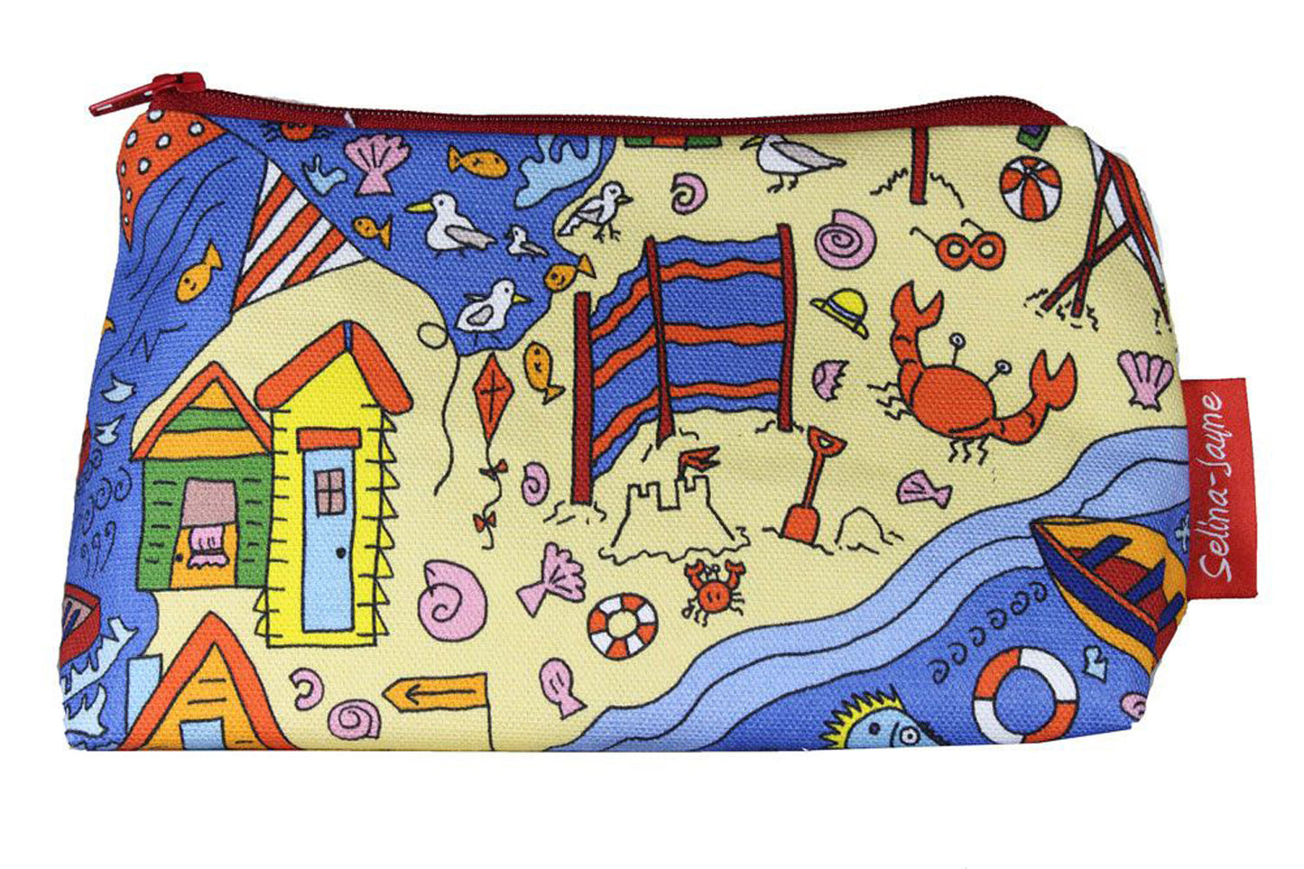 British Seaside makeup bag showing premium quality polyester and wipe-clean lining detail
