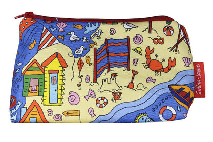British Seaside makeup bag showing premium quality polyester and wipe-clean lining detail