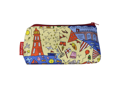 British Seaside cosmetic bag with vibrant lighthouse and coastal print design - UK made by Selina-Jayne