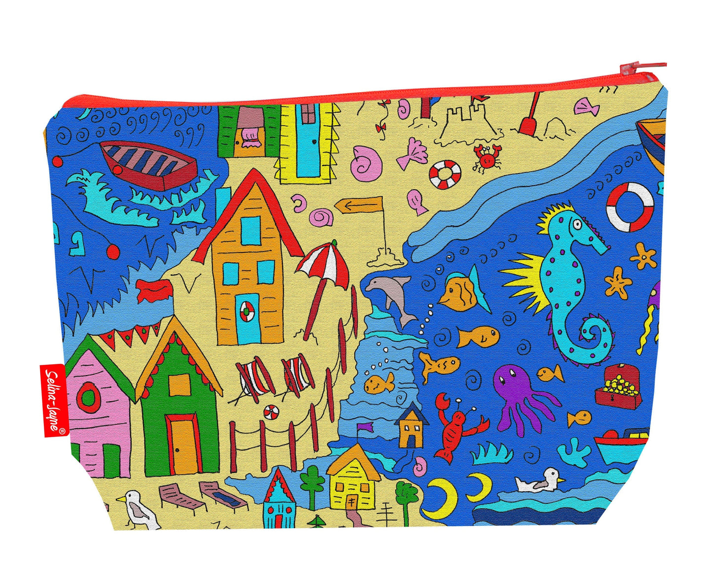British Seaside toiletry bag featuring vibrant HD print of traditional coastal scenes by Selina-Jayne Designs