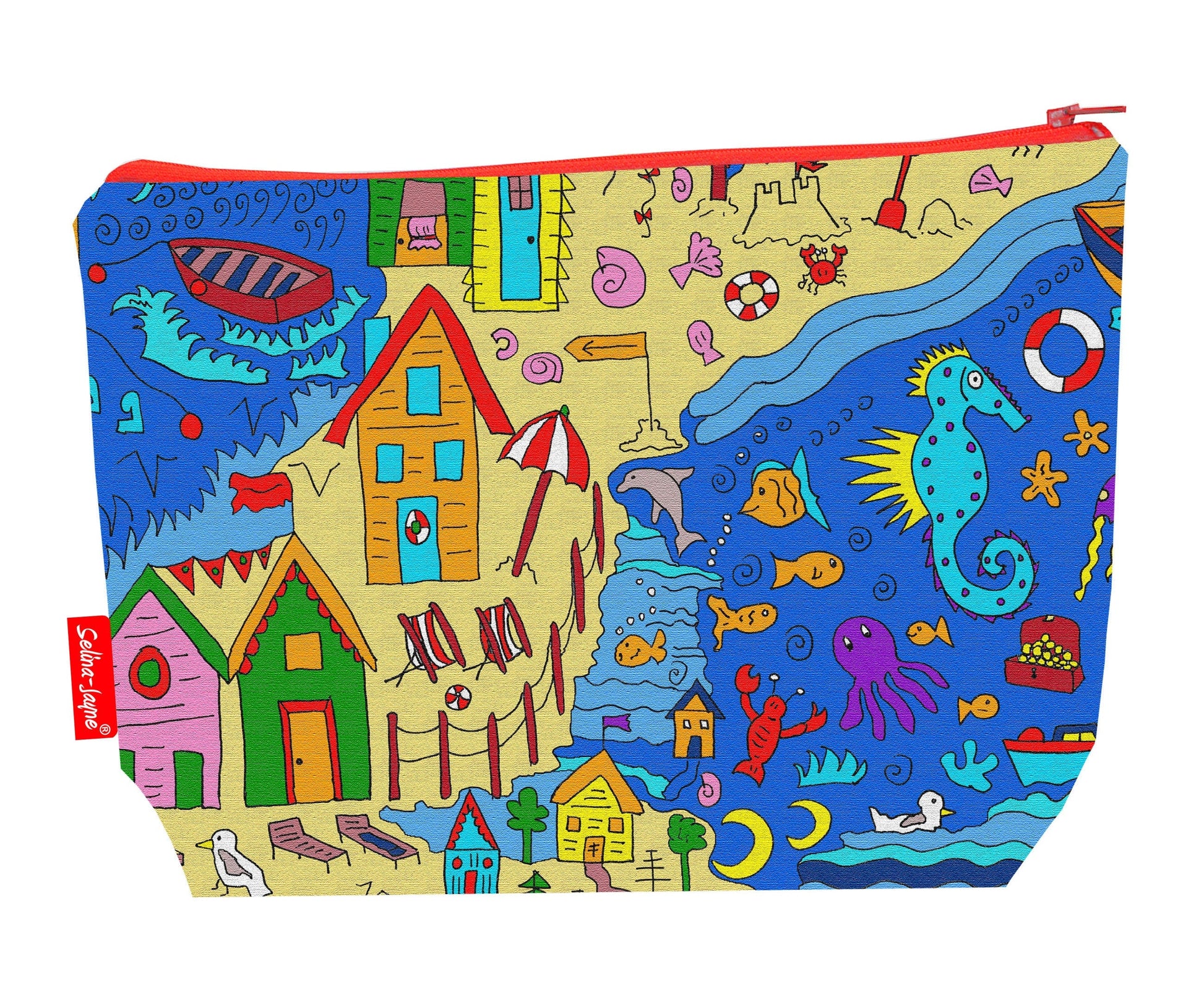 British Seaside toiletry bag featuring vibrant HD print of traditional coastal scenes by Selina-Jayne Designs