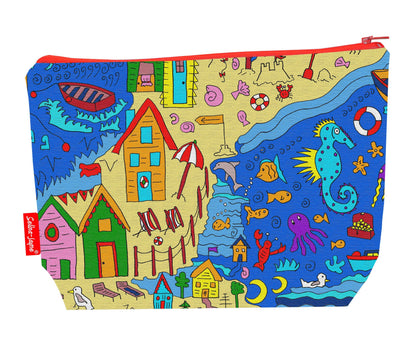 British Seaside toiletry bag featuring vibrant HD print of traditional coastal scenes by Selina-Jayne Designs