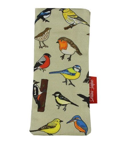 Premium British birds soft glasses case — vibrant wildlife print, colour-coordinated fastener by Selina-Jayne