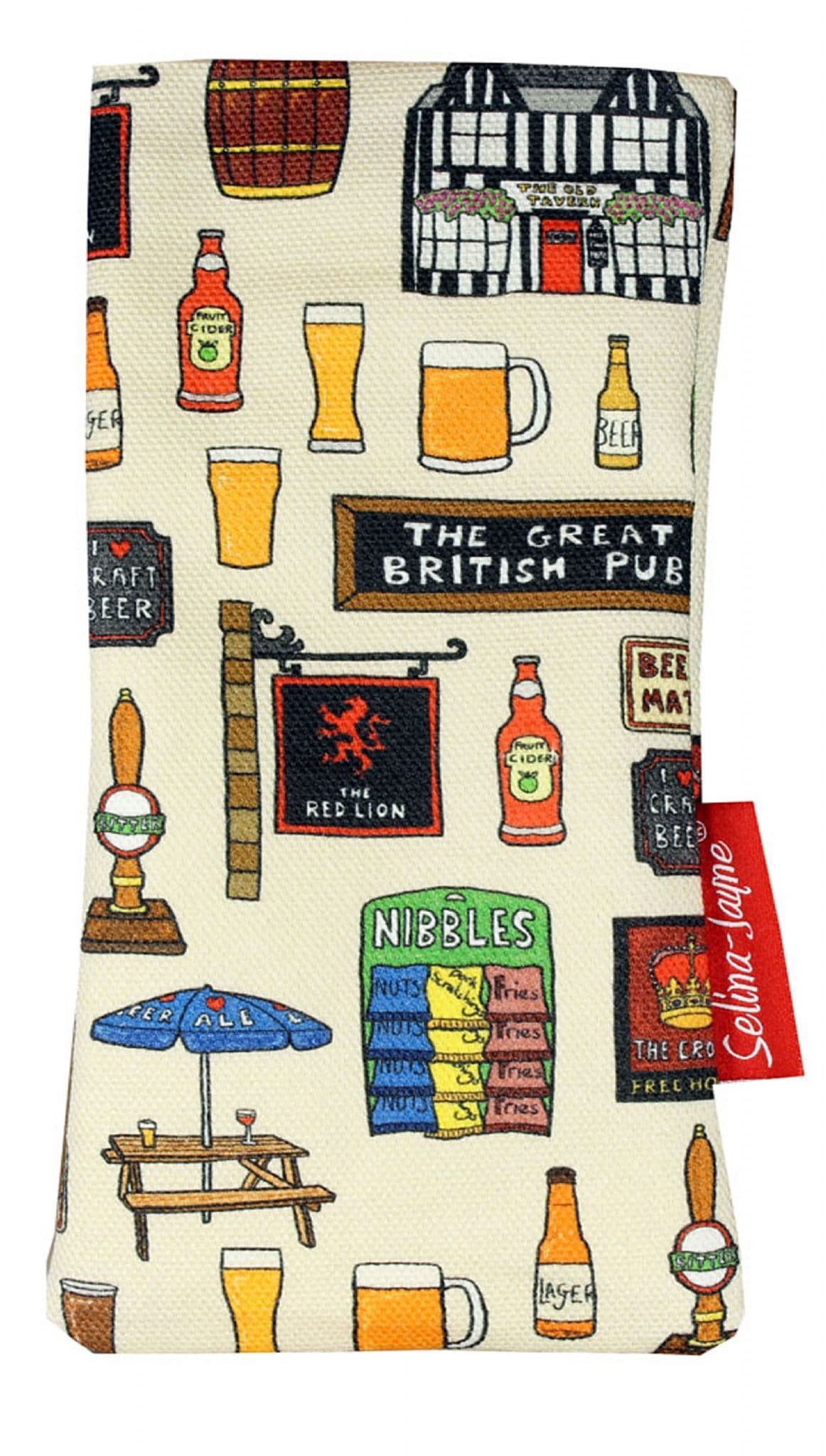 Premium British pub soft glasses case — vibrant print, colour-coordinated fastener by Selina-Jayne