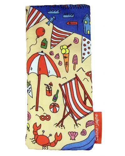 Premium British seaside soft glasses case — vibrant coastal print, colour-coordinated fastener by Selina-Jayne