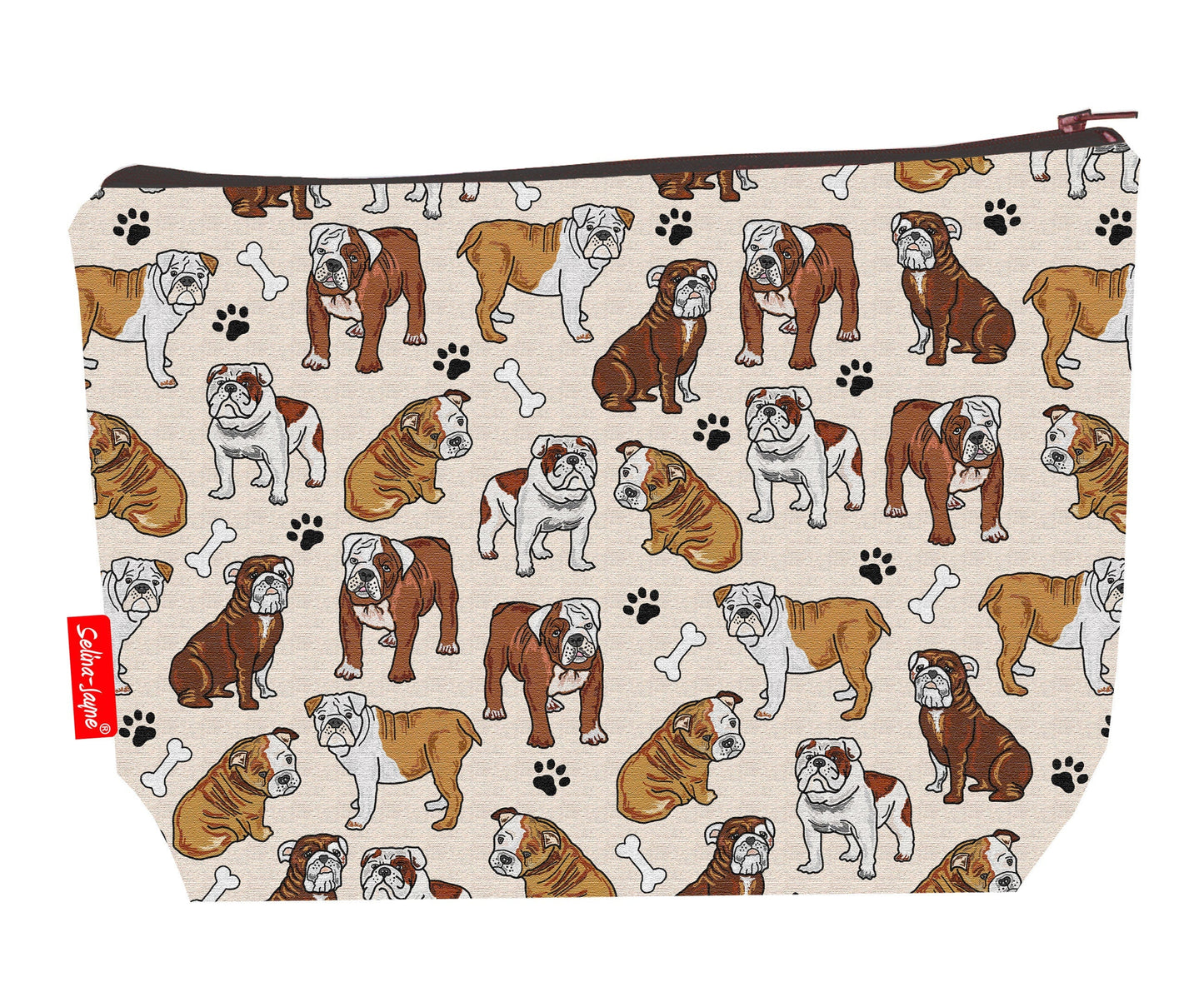Bulldog toiletry bag featuring vibrant HD print of adorable Bulldogs by Selina-Jayne Designs