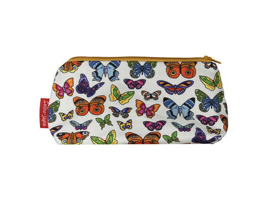 Butterfly cosmetic bag featuring vibrant nature-inspired print with wipe-clean lining and coordinated zipper by Selina-Jayne Designs