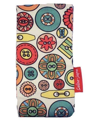 Premium buttons soft glasses case — vibrant haberdashery print, colour-coordinated fastener by Selina-Jayne