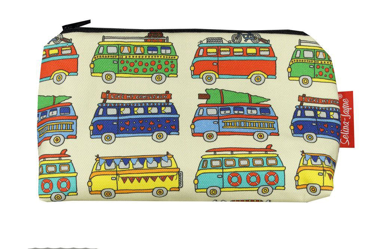 Premium Campervan makeup bag showing HD print quality and compact 17.5cm design, perfect gift for travel lovers and campervan enthusiasts