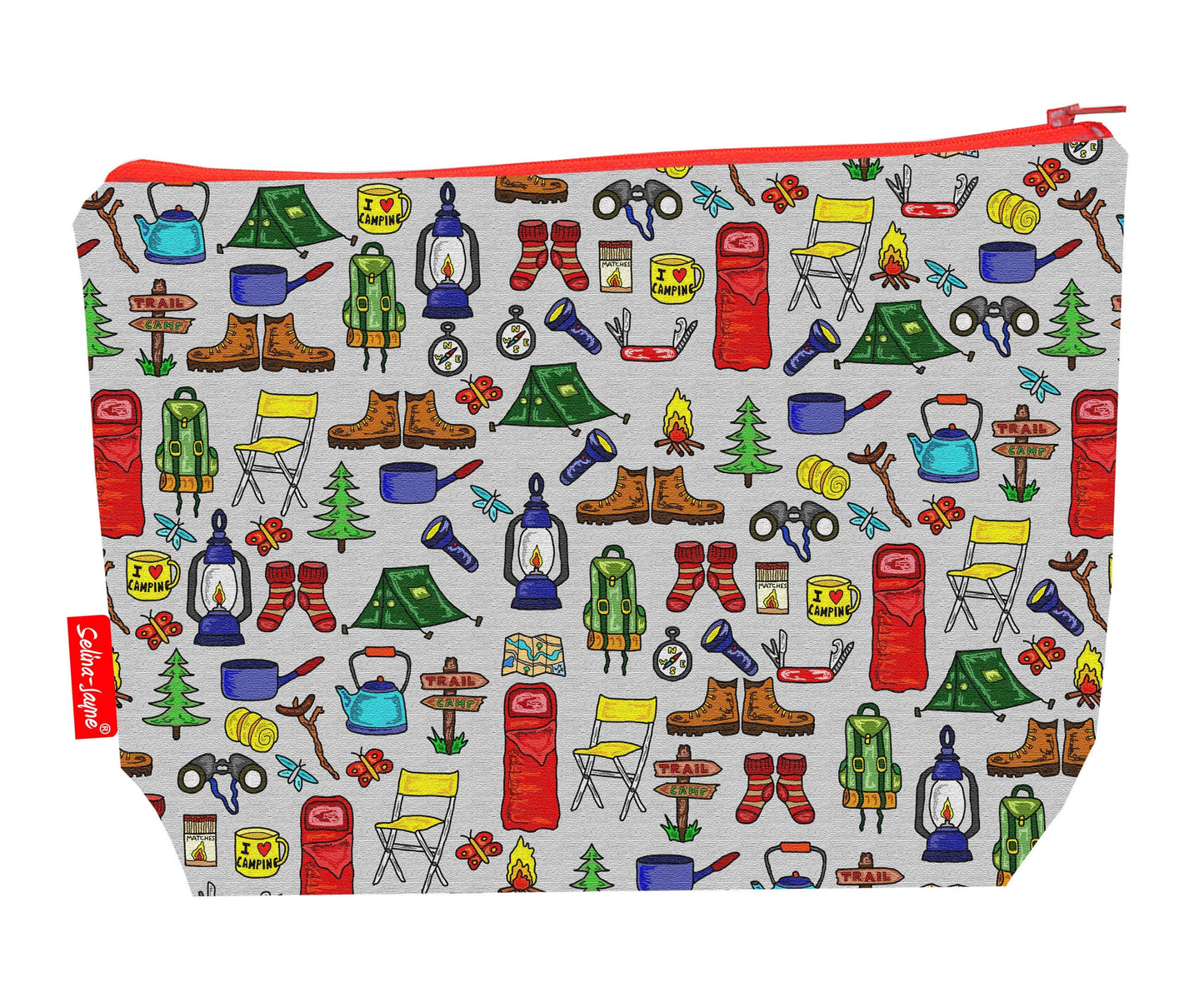 Camping toiletry bag with vibrant outdoor design, washable lining and colour-coordinated zip by Selina-Jayne Designs