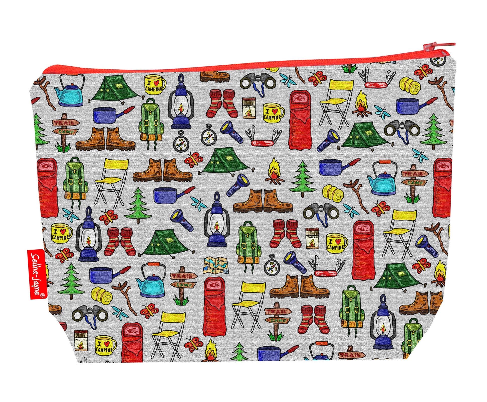 Camping toiletry bag with vibrant outdoor design, washable lining and colour-coordinated zip by Selina-Jayne Designs