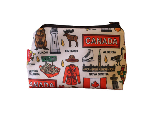 Canada cosmetic bag featuring vibrant Canadian-inspired print with wipe-clean lining and coordinated zipper by Selina-Jayne Designs