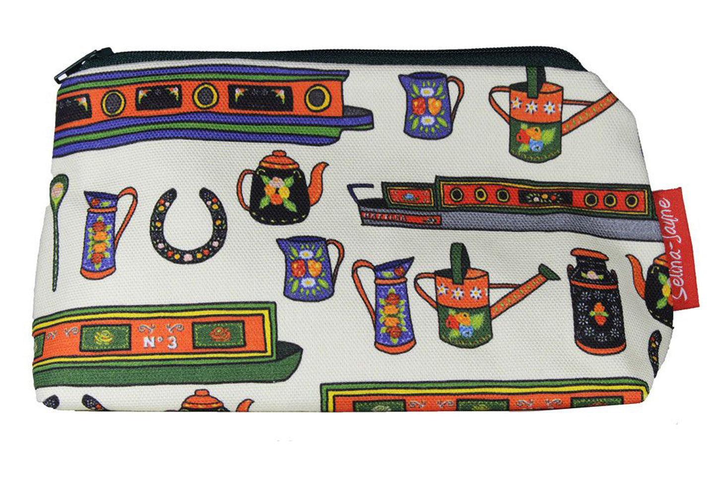 Premium Canal Boats makeup bag showing HD print quality and compact 17.5cm design, perfect gift for boating lovers and narrow boat enthusiasts