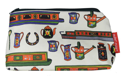 Premium Canal Boats makeup bag showing HD print quality and compact 17.5cm design, perfect gift for boating lovers and narrow boat enthusiasts