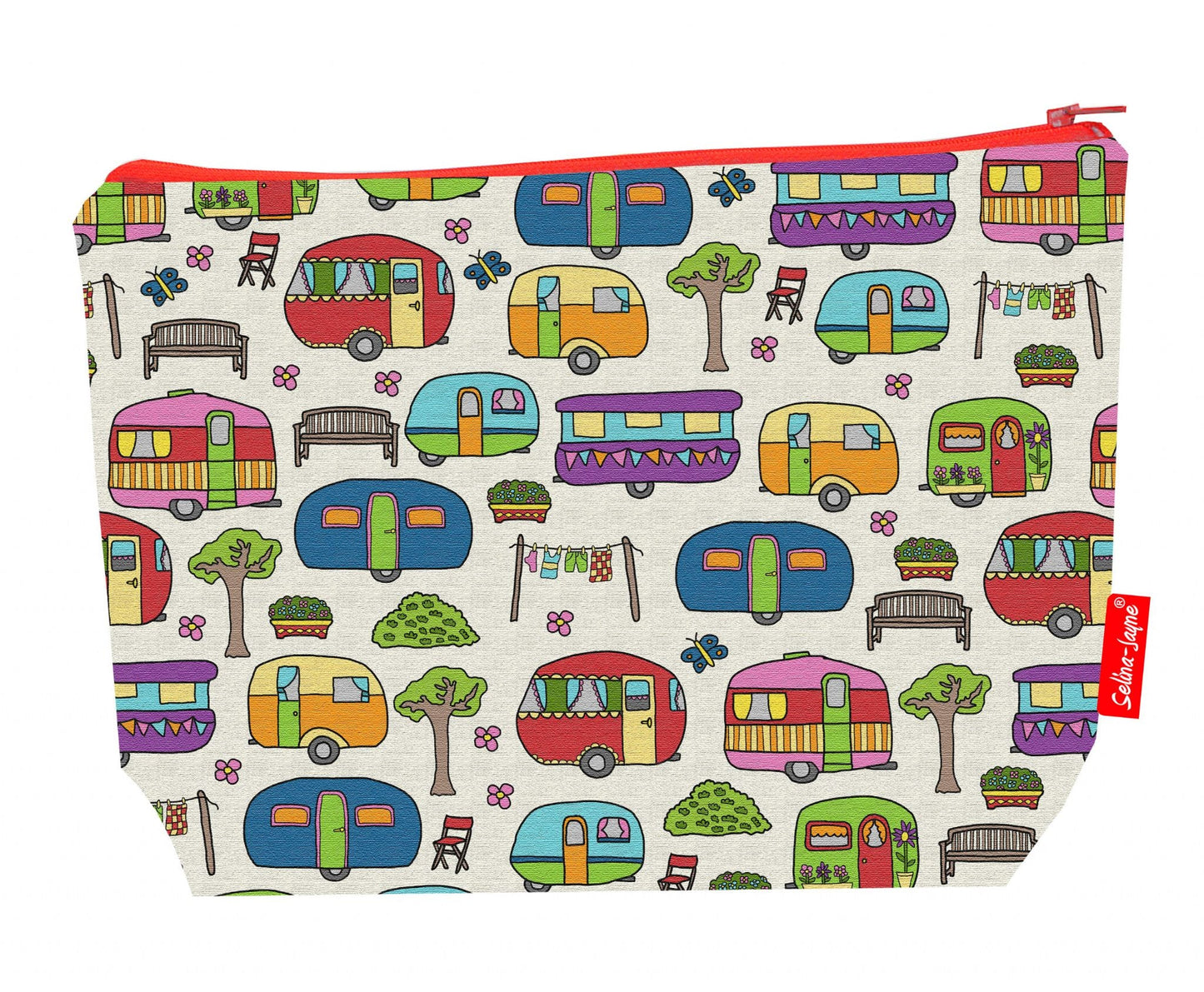 Premium Caravans wash bag with durable polyester and colour-coordinated zip, 29cm practical size
