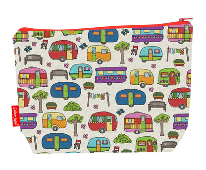 Caravans toiletry bag featuring vibrant vintage caravan design with washable lining by Selina-Jayne Designs