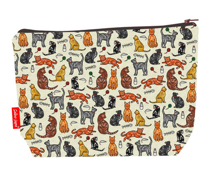 Cats toiletry bag featuring vibrant feline design with washable lining by Selina-Jayne Designs