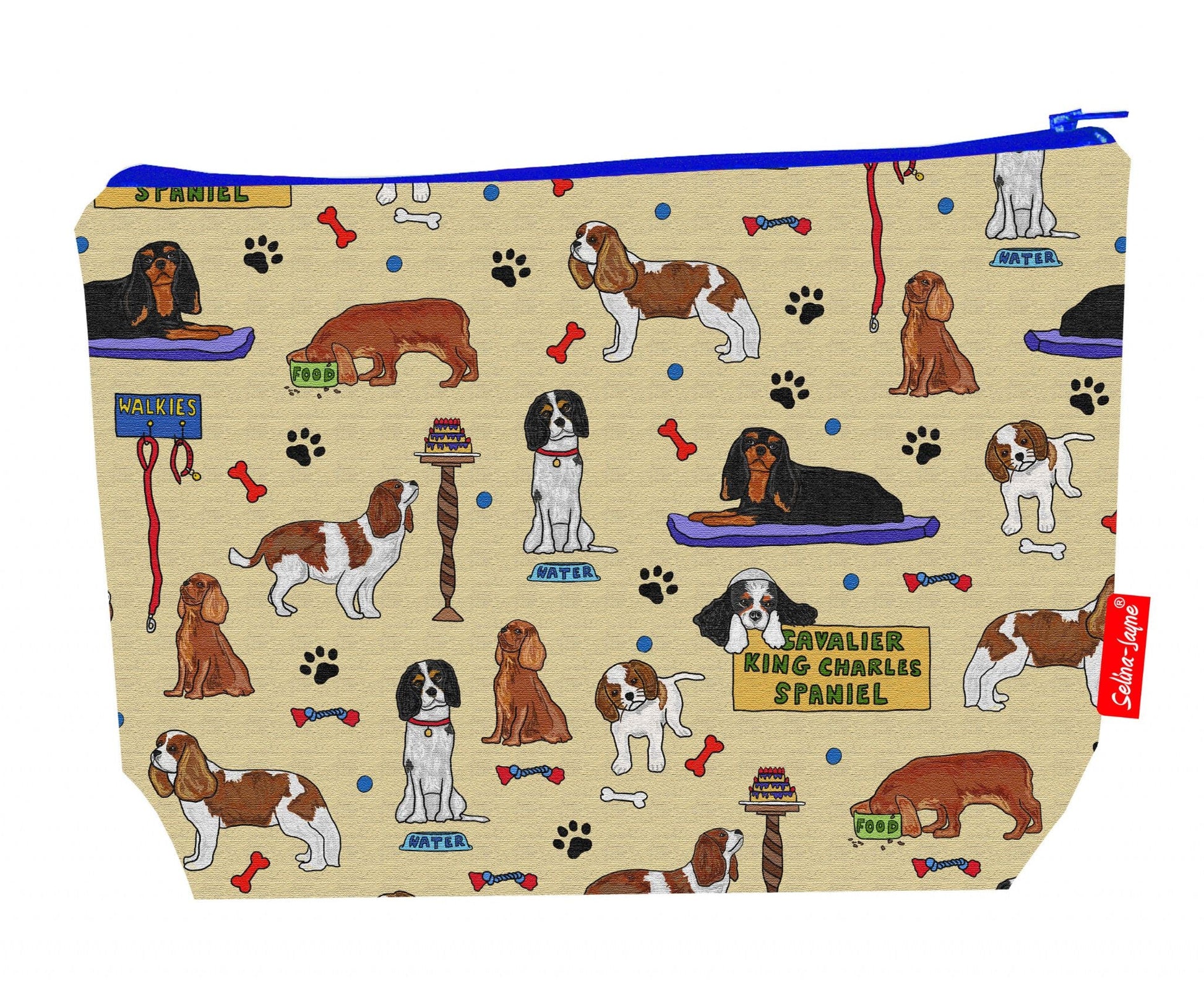 Premium Cavalier King Charles wash bag with durable polyester and colour-coordinated zip, 29cm practical size